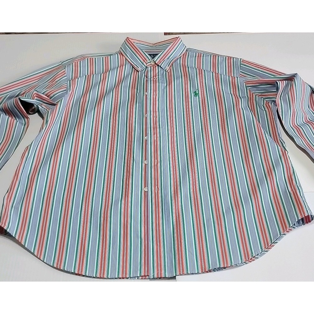 Ralph Lauren Classic Fit Men's XL Multicolor Striped Button-Down Button-Up VTG